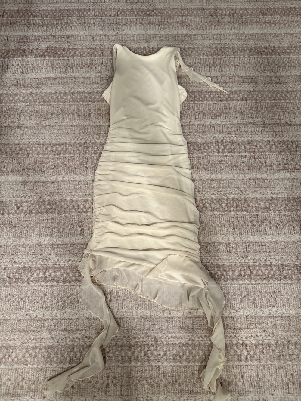 Oh Polly Cream Ruched Mini Dress with Tie Details
